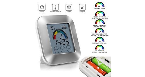Affichage numérique de minuterie de rétro-éclairage d'écran tactile de moniteur d'humidité de thermomètre d'intérieur - argent