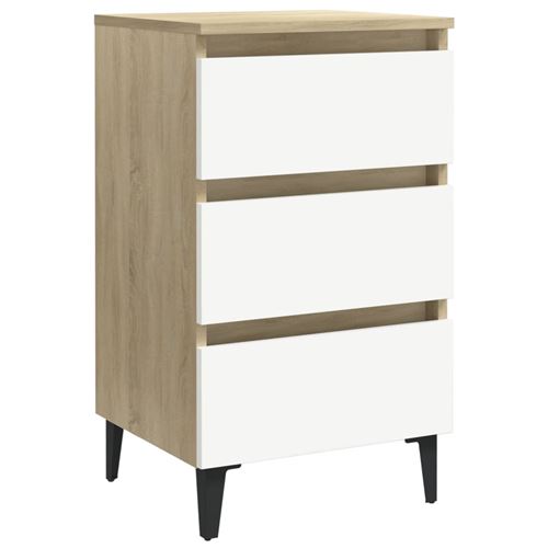 vidaXL Table de chevet pieds en métal Blanc/chêne sonoma 40x35x69 cm