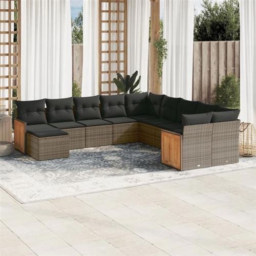 VIDAXL  Salon De Jardin 11 Pcs Avec Coussins Gris R&eacute;sine Tress&eacute;e