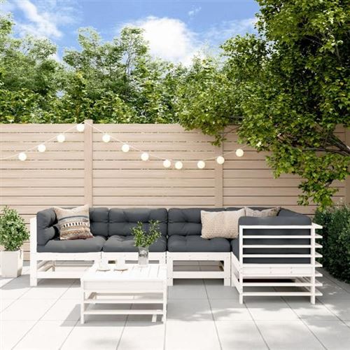 Non Communiqué Blanc Vidaxl Salon De Jardin 6 Pcs Avec Coussins Bois Massif 3186005