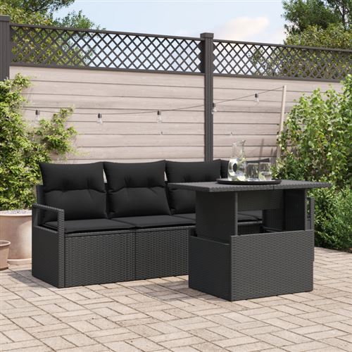 Non Communiqué Noir Ensemble De Canapé De Jardin 5 Pièces Avec Coussins En Poly Rotin Vidaxl, Canapé De Jardin 2 Places Avec Rangement Et Cous