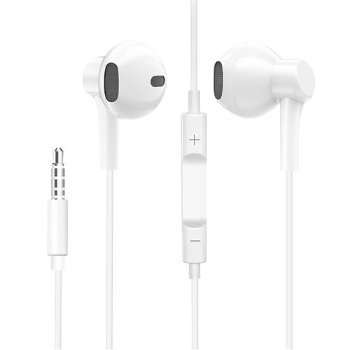 Écouteurs Filaires Jack 3.5mm Son Stéréo Télécommande Microphone Avizar Blanc
