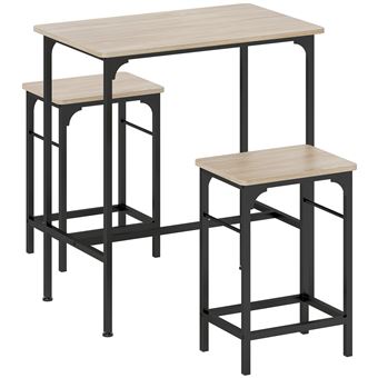 Set Table Haute + 2 Tabourets HOMASIS - Bois, Motif Marbre, Dimensions 90x60x82 Cm - Pour Cuisine, Salon, Espace Repas