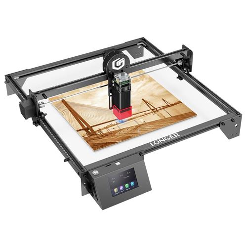 Grabador láser LONGER RAY5 de 10 W, punto láser de 0,06 x 0,06 mm, pantalla táctil, tallado sin conexión, chipset de 32 bits, área de trabajo 400 x 400 mm