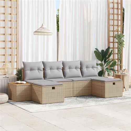 Vidaxl Beige Ensemble De Canapé De Jardin 6 Pc Polyrotin - Image 3