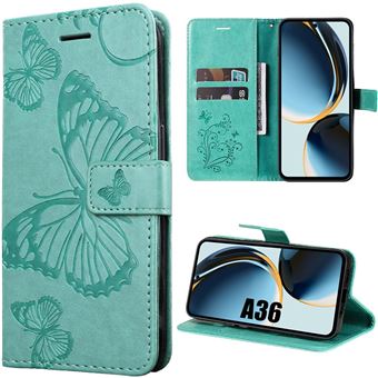 Coque pour Samsung Galaxy A36 5G/A56 5G, Protection Antichoc Motif Papillon Cuir Synthétique - Vert - BOOLING - 1