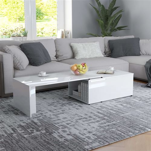 vidaXL Table basse Blanc brillant 150x50x35 cm Aggloméré