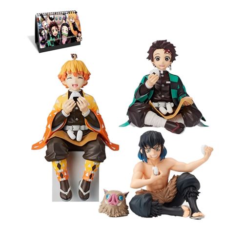Set de 3 pièces Figurines Demon Slayer Tanjirou Zenitsu Inosuke 10 cm avec Calendrier Demon Slayer 2022 en français