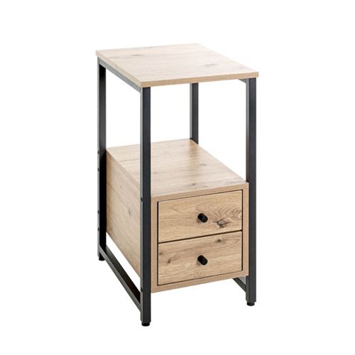 Generique Noir Table D'appoint 2 Tiroirs "Miranda" 63Cm Chêne & - Image 2