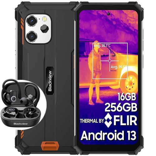 Smartphone Incassable 4G Blackview BV8900 Vision Nocturne Infrarouge 6.58 8380mAh 8Go+128Go NFC Orange avec Blackview Airbuds 60