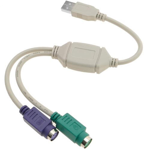 USB vers PS2 (1 x USB-A male vers 2 x 6 broches MiniDIN femelle)