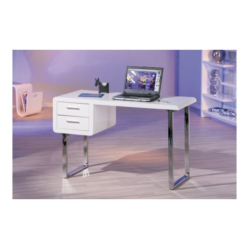 Paris Prix - Bureau Design 2 Tiroirs teo Blanc