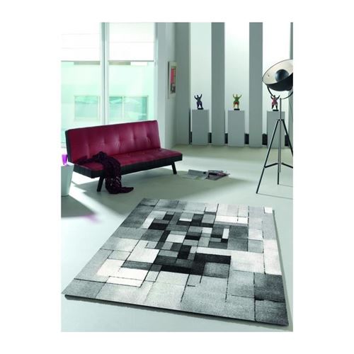 Tapis de salon Belis 2104 contemporain 80x150 cm gris, blanc et noir