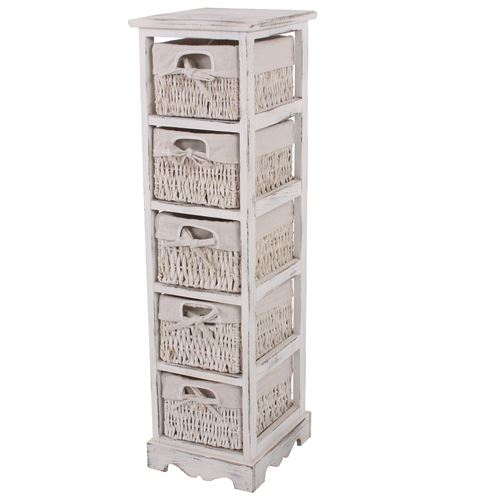 Commode / étagère 5 paniers, 25x28x90cm, shabby, vintage, blanc