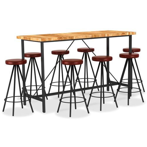 Vidaxl ensemble de bar 9 pcs bois d'acacia solide et cuir v&eacute;ritable 3053441 