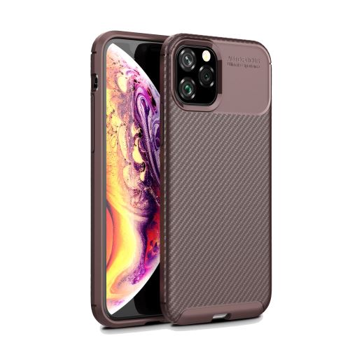 Coque en TPU surface en fibre de carbone résistant aux chutes marron pour votre Apple iPhone 5.8 pouces (2019)