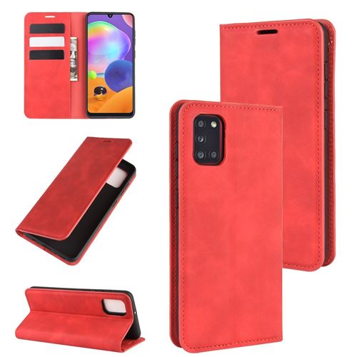 Etui en PU toucher soyeux auto-absorbé rouge pour Samsung Galaxy A31