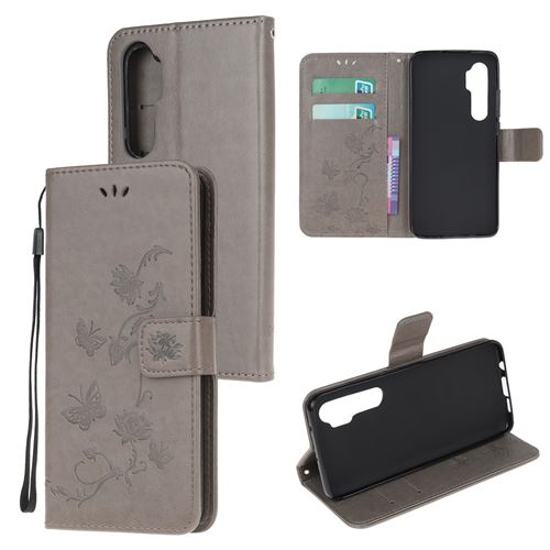 Etui en PU empreinte fleur de papillon gris pour votre Xiaomi Mi Note 10 Lite