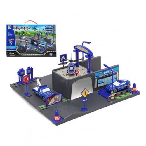 Garage Parking avec Véhicules Police Bleu (15 pcs)