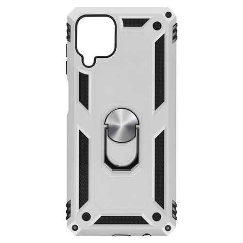 Coque pour Samsung Galaxy A12 Antichoc Bi-matière Bague Support Vidéo argent