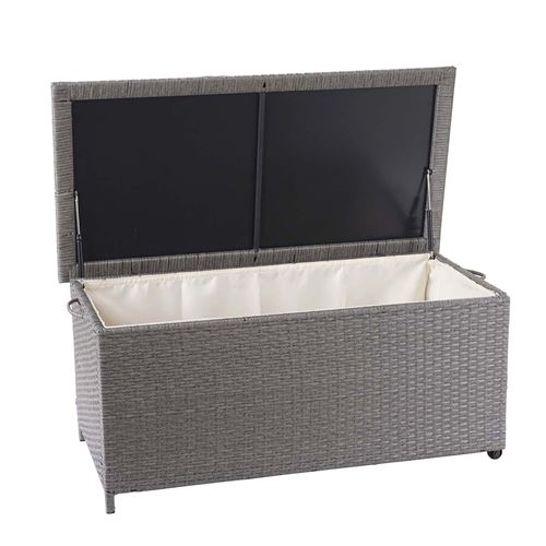 Coffre à coussins en polyrotin, HWC-D88, coffre jardin ~ Premium gris, 51x115x59 cm, 250l