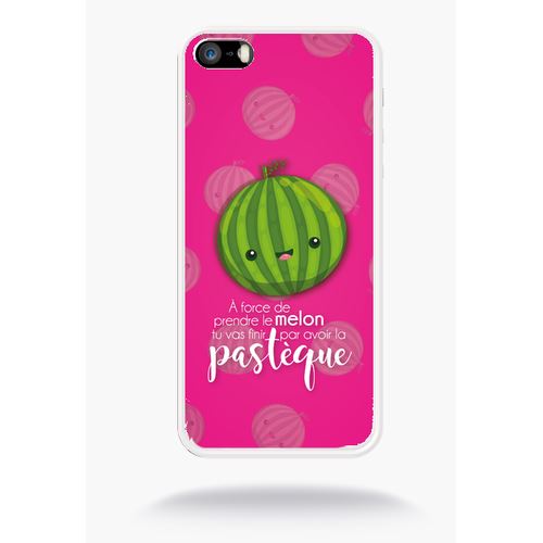 Coque Force De Prendre Le Melon Tu Vas Finir Par Avoir La Pastque Fond Rose Compatible Apple Iphone 5 Silicone Blanc Mat