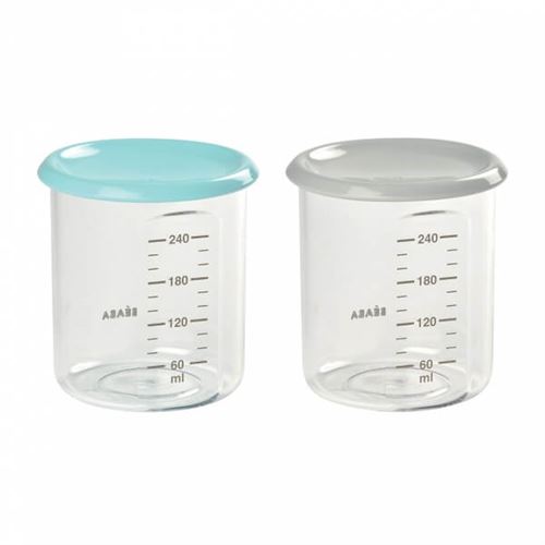 Lot de 2 pots de conservations maxi portion 240 ml gris/bleu ciel - beaba