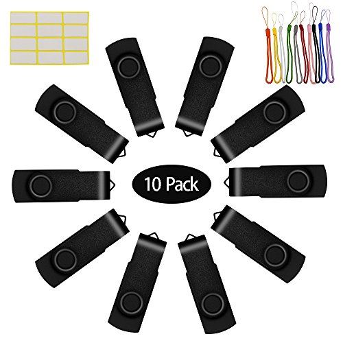 Uflatek 1 Go Clé USB, 10pièces USB 2.0 Flash Drive Rotation U Disque Couleur Noir Pen Drives Capuchon en Métal Memory Stick Stockage