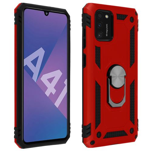 Avizar Coque Pour Samsung Galaxy A41 Antichoc bi-matières Bague Support Vidéo Rouge