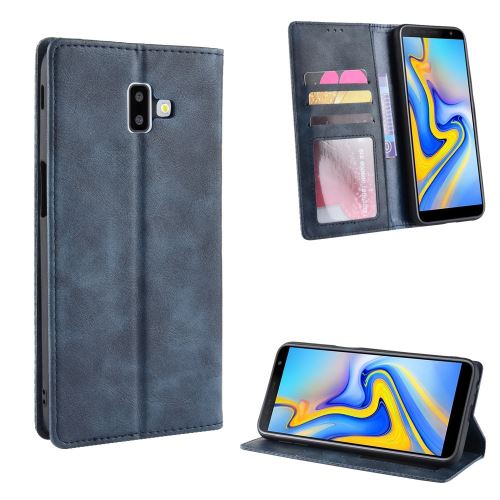 Etui en PU style rétro auto-absorbé bleu pour votre Samsung Galaxy J6 Plus