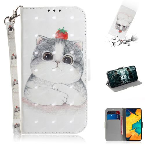 Etui en PU impression de motifs décor de points lumineux joli chat blanc pour votre Samsung Galaxy A30