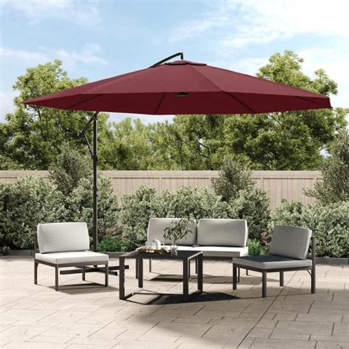 Parasol en porte-&agrave;-faux avec m&acirc;t en aluminium 350 cm Bordeaux