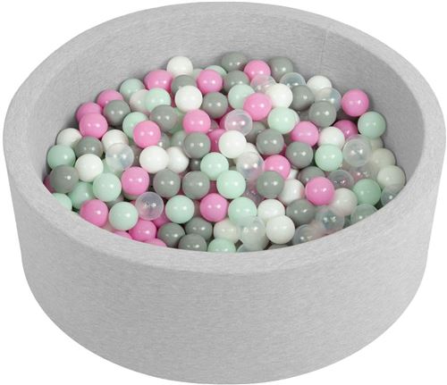 Piscine à balles 90 x 30 cm grise + 200 Balles en mousse Blanc/Gris/Menthe/Rose/Transparent