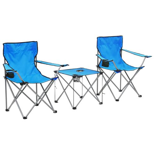 vidaXL Table et chaises de camping 3 pcs Bleu