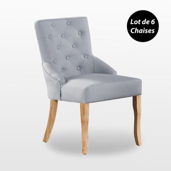 KENSINGTON Lot de 6 Chaises Capitonnées en Tissu Gris Pieds en Bois Design & Classique Salle à Manger, Salon ou Chambre KENSINGTON Lot de 6 Chaises Capitonnées en Tissu Gris Pieds en Bois Design & Classique Salle à Manger, Salon ou Chambre
