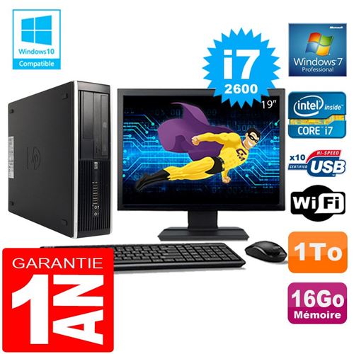 Pc hp compaq 8300 sff core i7-2600 ram 16go disque 1 to wifi w7 ecran 19'