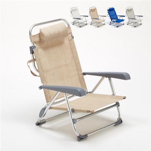 Beach and Garden Design - Chaise transat de plage pliante avec accoudoirs mer aluminium Gargano, Couleur: Beige