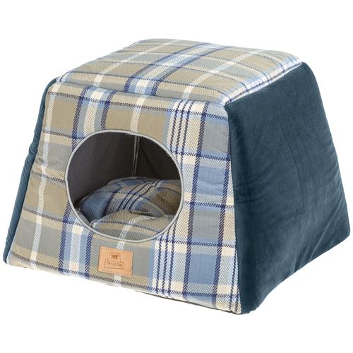 Meilleurs prix pour Ferplast, maisonnette pour chats d'intérieur EDINBURGH, couchage avec coussin, lit pour chats, écossais, velours doux, lavable, 44x44x33, bleu
