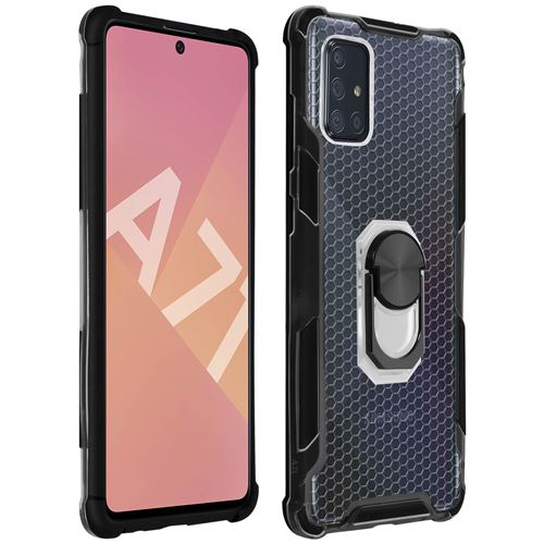 Coque pour Samsung Galaxy A71 Hybride Contour Bumper Amovible Bague -Noir