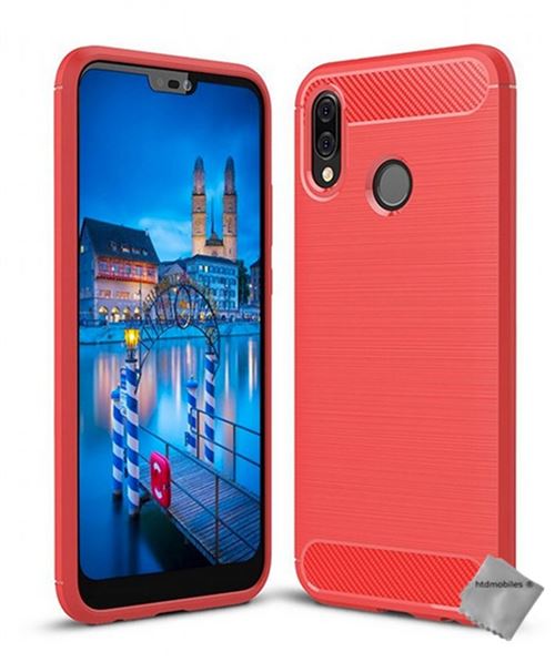 Housse etui coque silicone gel carbone pour Huawei P20 Lite avec film ecran - ROUGE