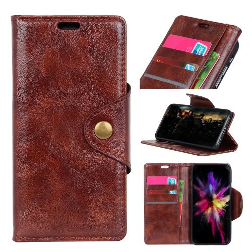 Etui en PU avec support et fentes pour cartes de crédit marron pour Xiaomi Redmi Note 7