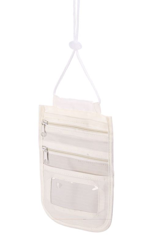 Pochette tour-de-cou unisexe à protection RFID et 4 compartiments - Beige