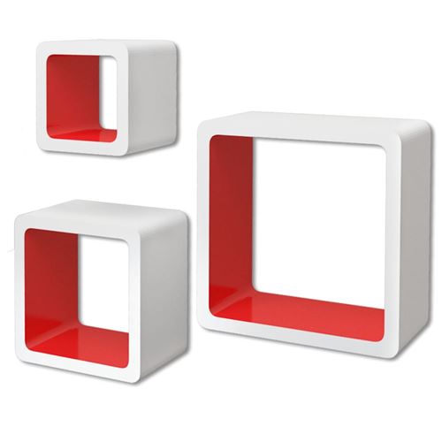 vidaXL 3 Etagères cubes murales et en MDF Blanc-Rouge pour Livres/DVD