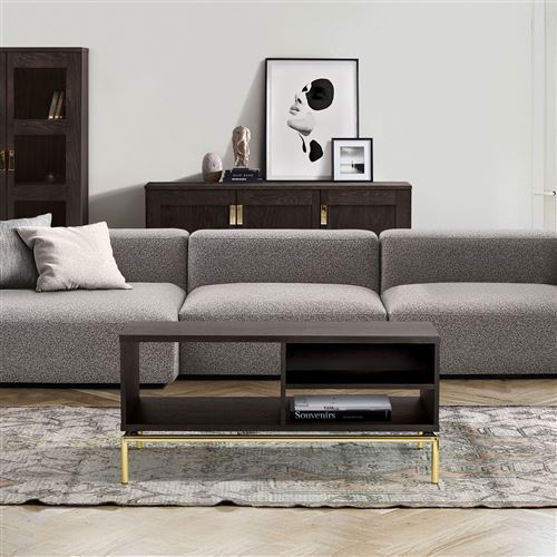 Maison Et Styles Noir Table Basse 100X44x45 Cm Décor Chêne Et Métal Doré - Lounis - Image 3