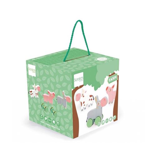 Scratch jeu set 3 animaux de ferme sur roues