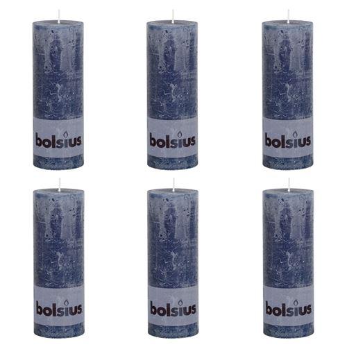 Bolsius Bougies pilier rustiques 6 pcs 190x68 mm Bleu foncé
