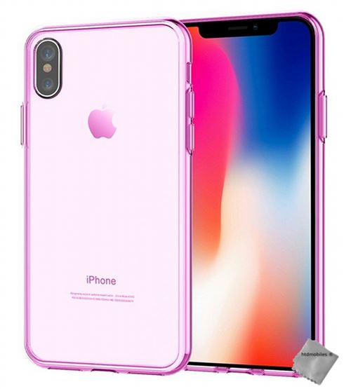 Housse etui coque pochette silicone gel fine pour Apple iPhone X avec film ecran - ROSE
