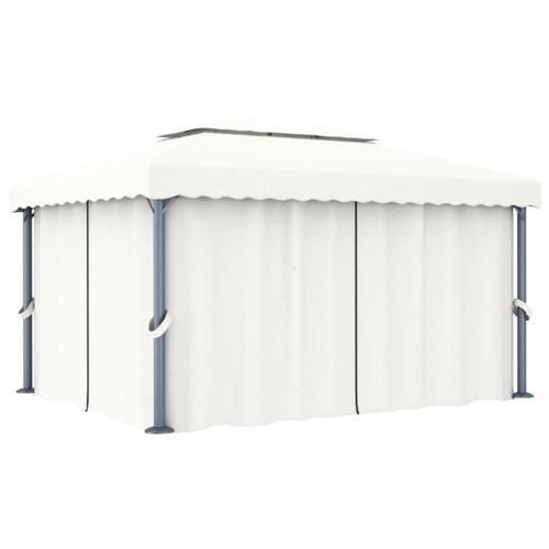 Vidaxl - Tonnelle avec rideau 4x3 m Blanc cr&egrave;me Aluminium Blanc