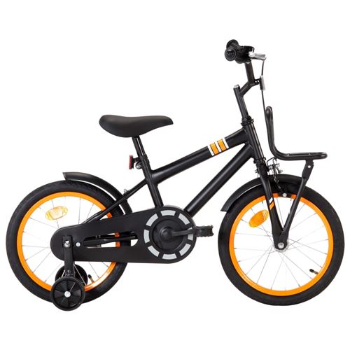 vidaXL Vélo d'enfant avec porte-bagages avant 16 pouces Noir et orange