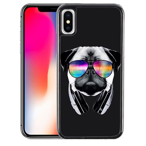 Coque pour iPhone XS chien carlin dj